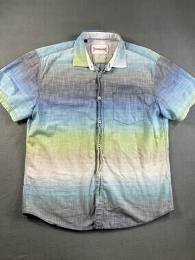 32 Bar Blues Men's Large Button-Up Shirt, Gradient Stripe Short Sleeve Top